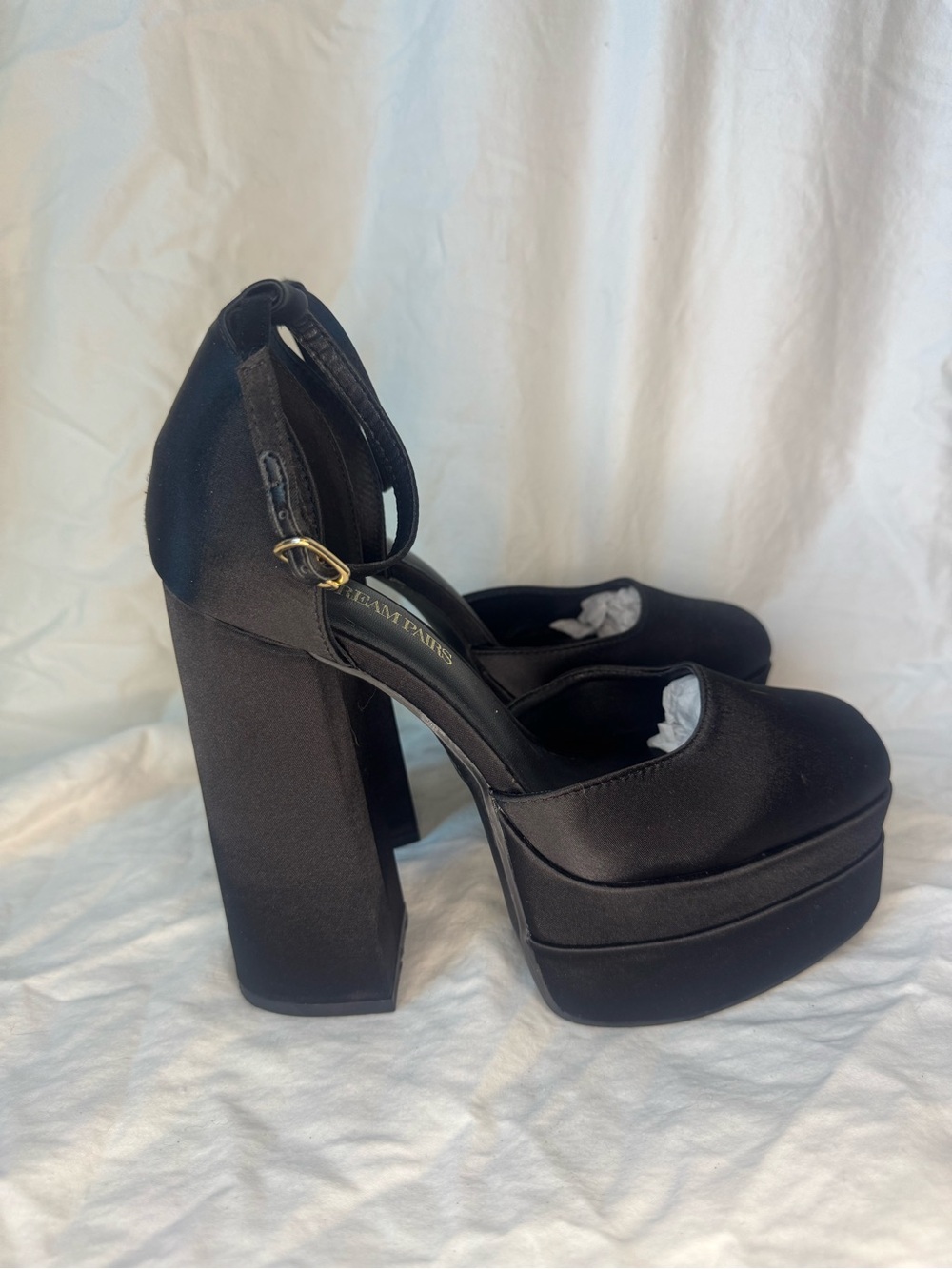 Dream Pairs Black Satin Platform Ankle-Strap Heels